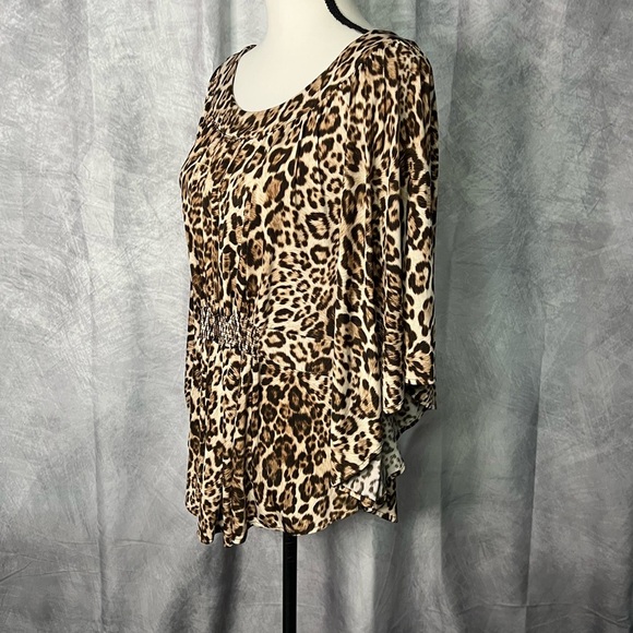 Laura Ashley Leopard Print Butterfly Sleeve Ruched Women's Top - Large - Picture 3 of 11